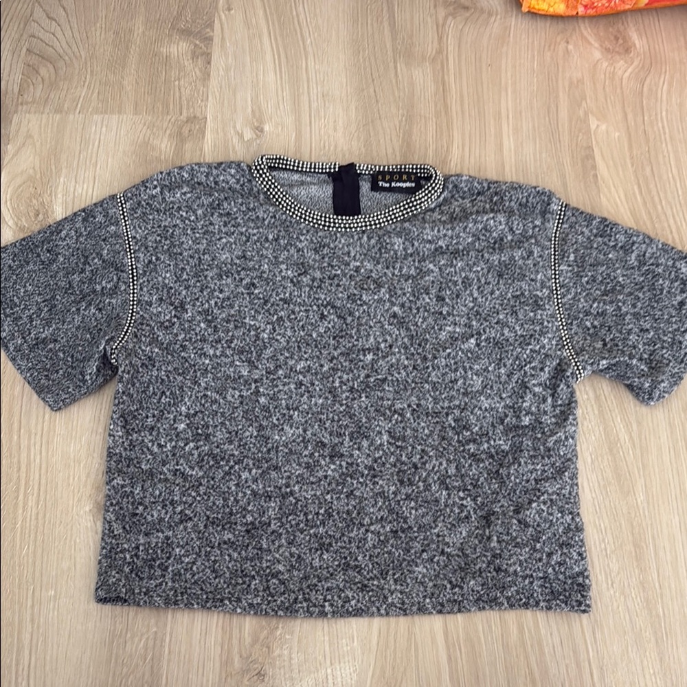 The Kooples Short Sleeve Sweater Top with Beaded Trim
